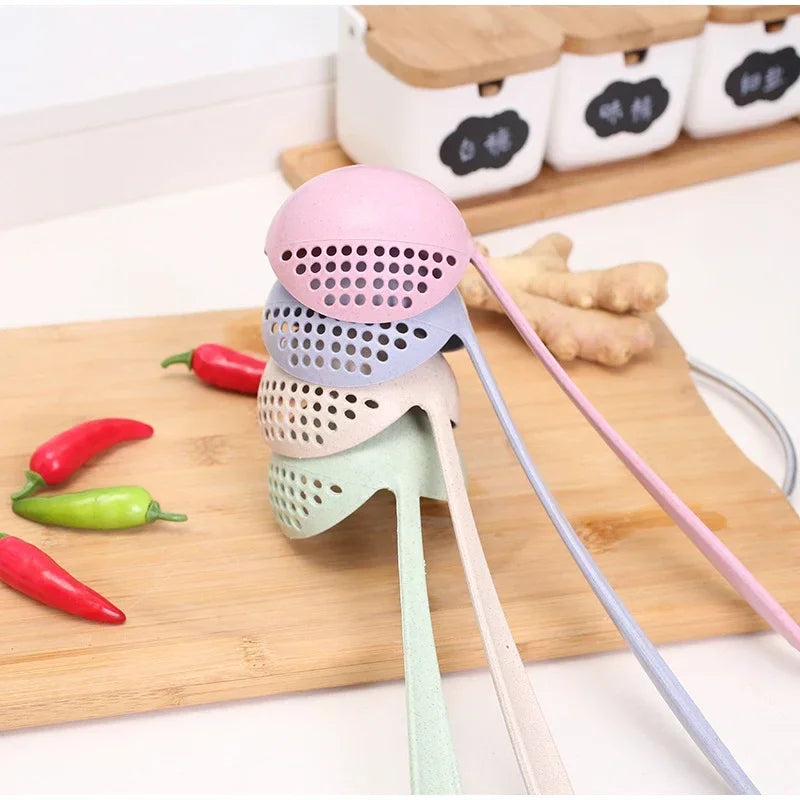 2 in 1 Soup Spoon Wheat Straw Long Handle Soup Spoon Straining Ladle Soup Pan Spoon with Filter Strainer Kitchen Utensils - AliExpress 15 - Image 6