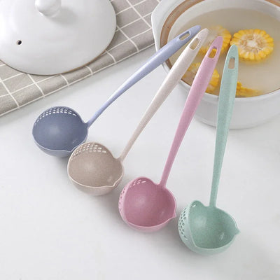 Wheat Straw Long Handle Soup Spoon with Strainer