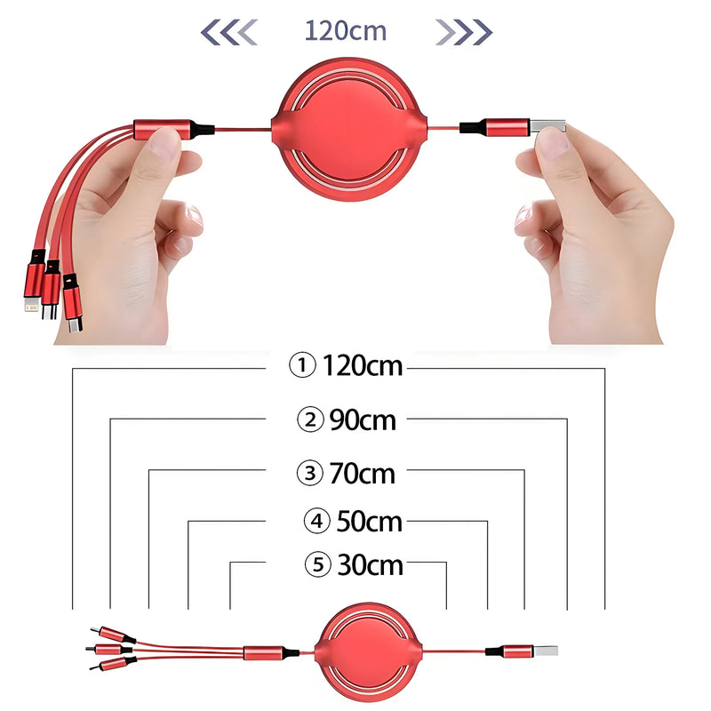 1/2/3pcs Set 3 In 1 100W Retractable USB Cable Fast Charging Data Cord For Iphone Huawei Multi Port Multiple Charging Wire - AliExpress 202192403 - Image 4