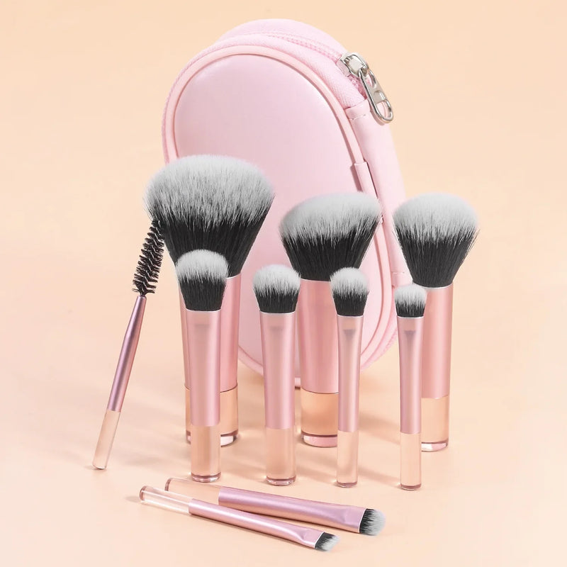 Close-up of the soft bristles of the mini makeup brushes
