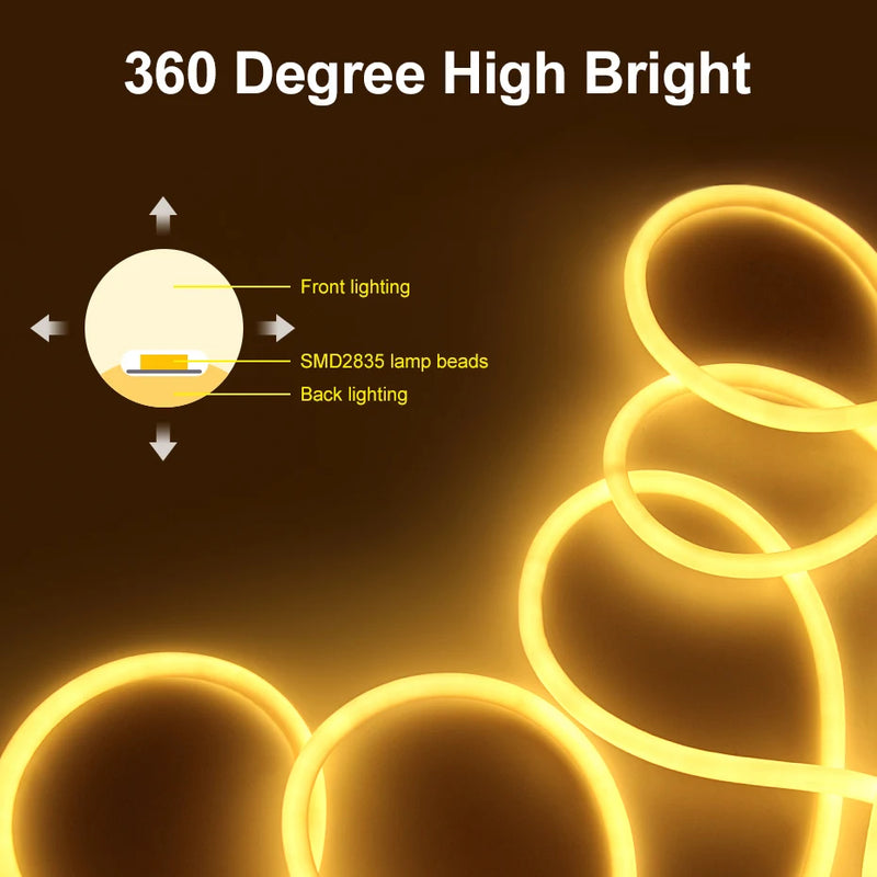 Close-up of waterproof silicone tube neon LED tape