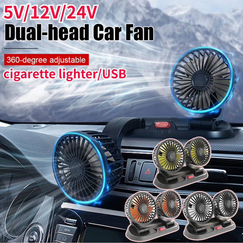 dual head car fan showing adjustable speeds